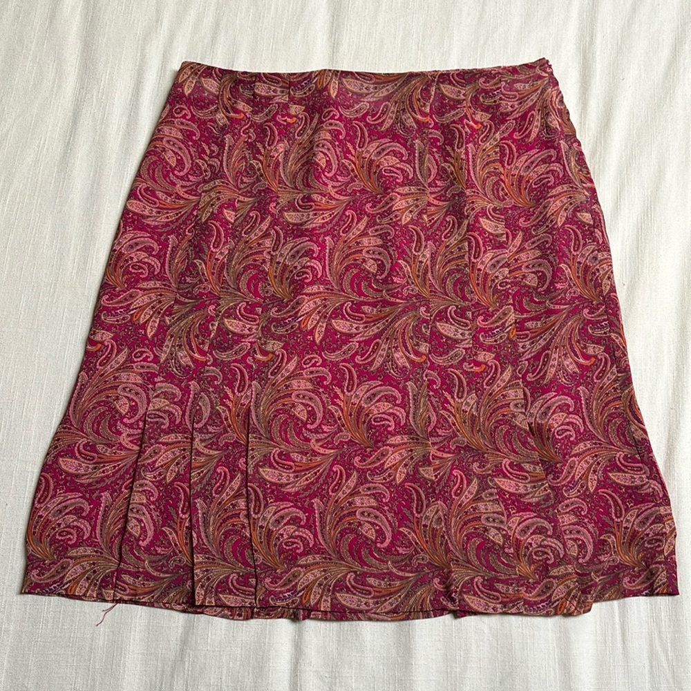Vintage Norton McNaighton Paisley Pleated Midi Skirt Women’s 14, Pink 90s/Y2K